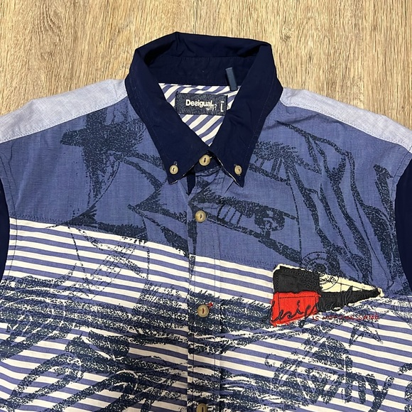 Desigual Button Down Shirt in Cucumis Blue - Picture 4 of 13